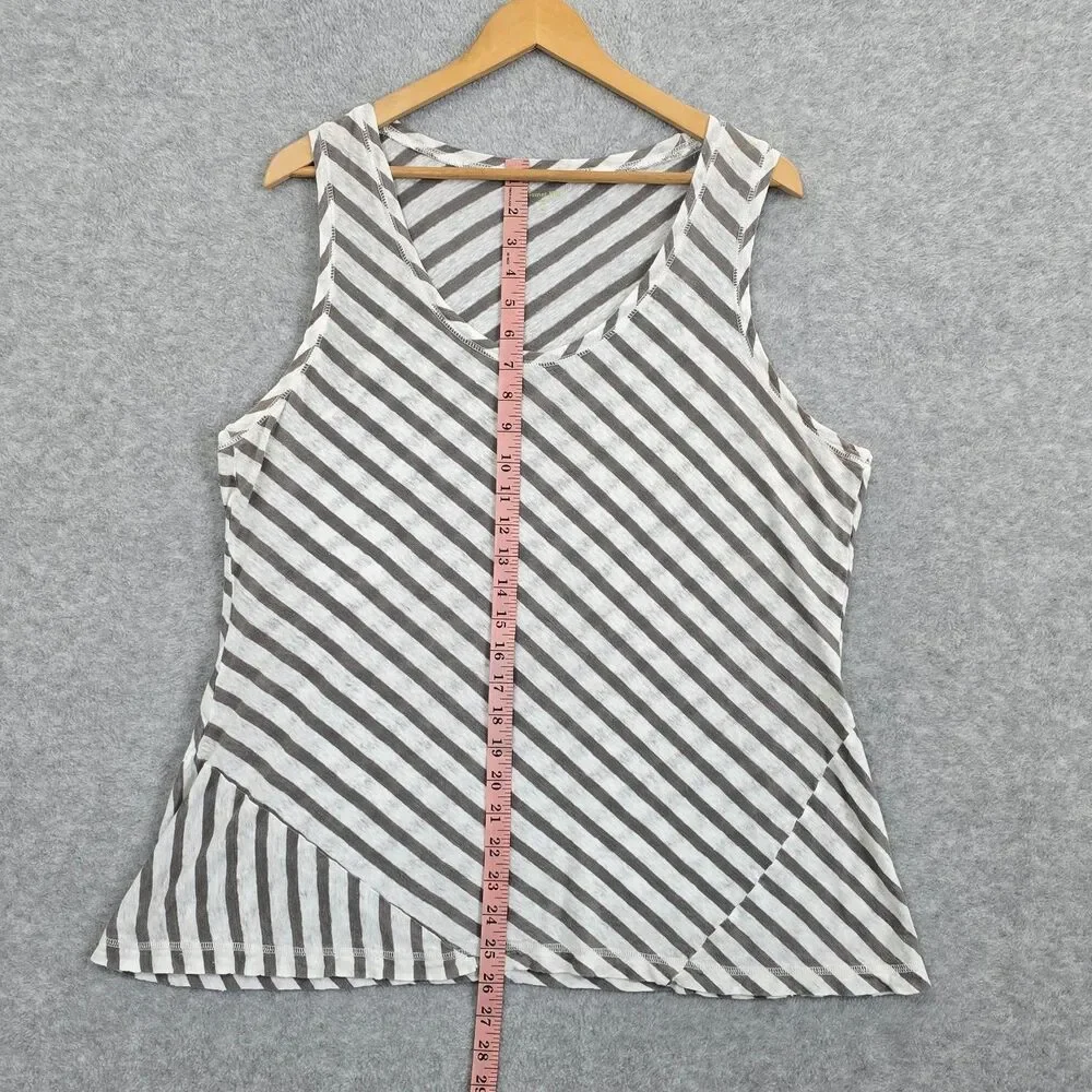 Garnet Hill XL Linen Gray White Asymetrical Stripe Sleeveless Tank Top Shirt